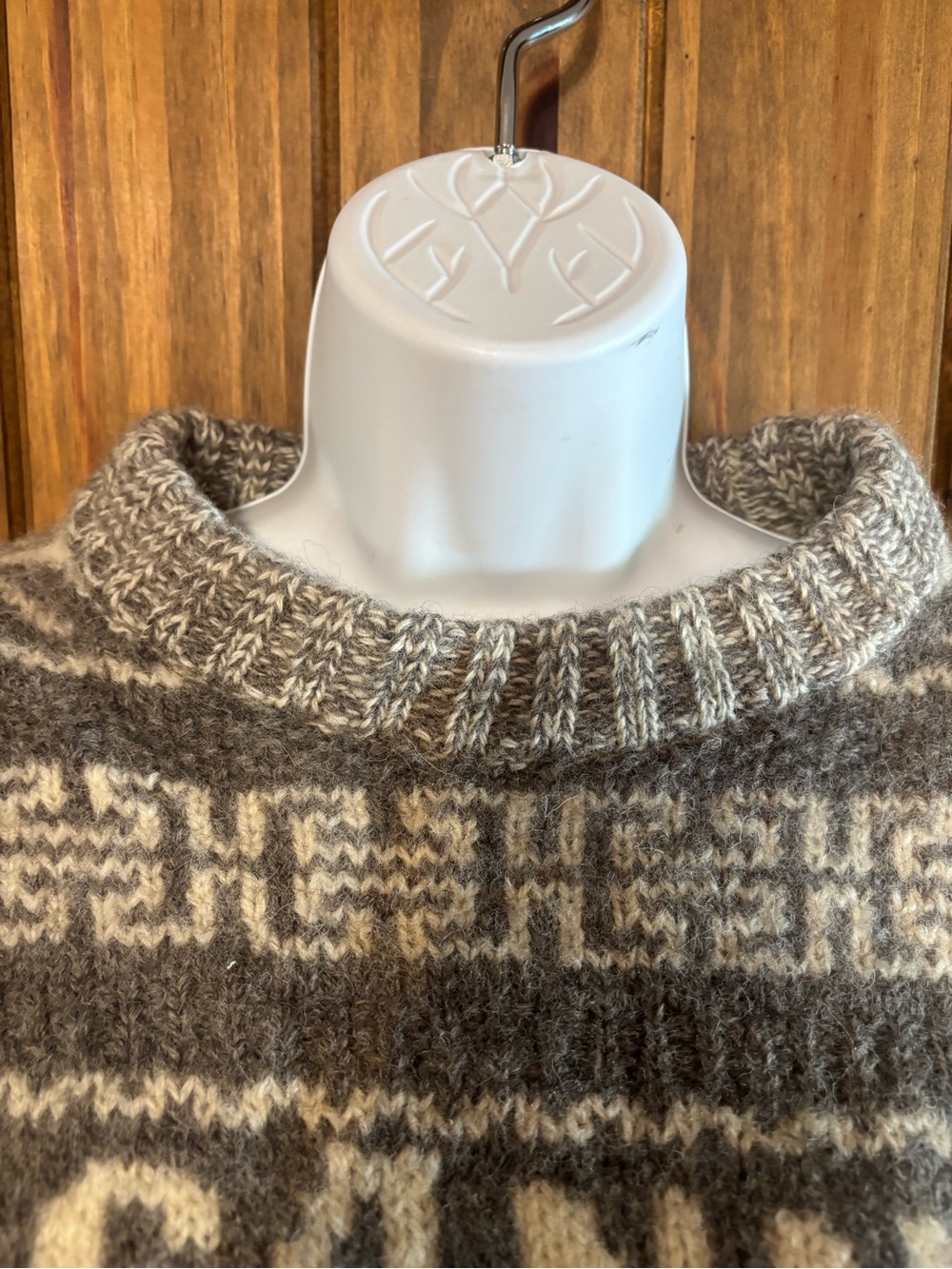 GANNI Grey Organic Wool Logo Knit Cropped Fair Isle Sweater S - Picture 6 of 16